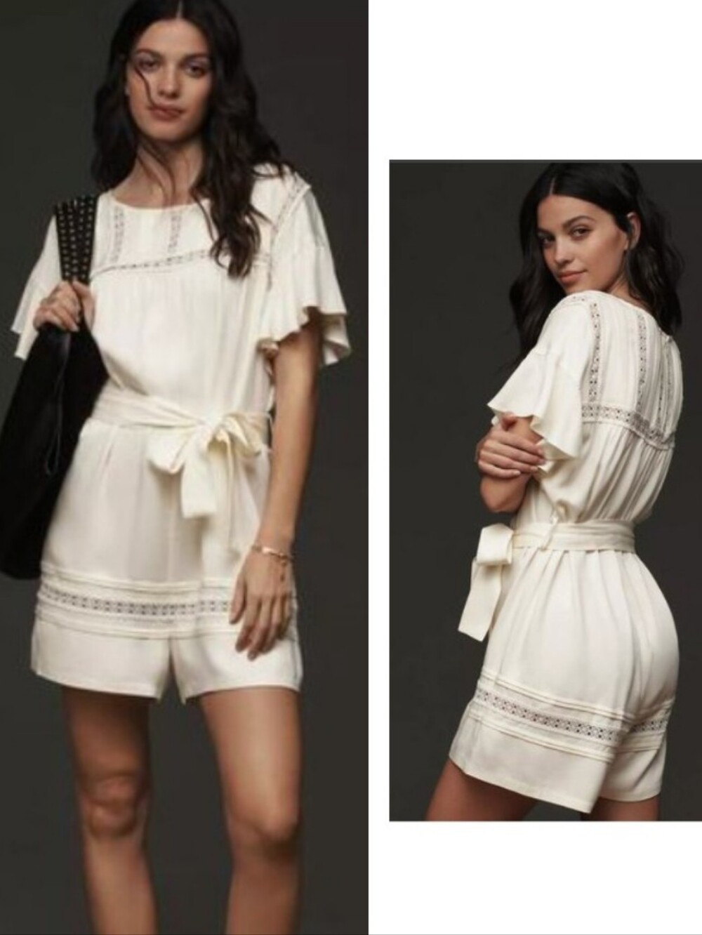 Mare Mare Anrthropologie Tie Waist Romper Pintuck Lace